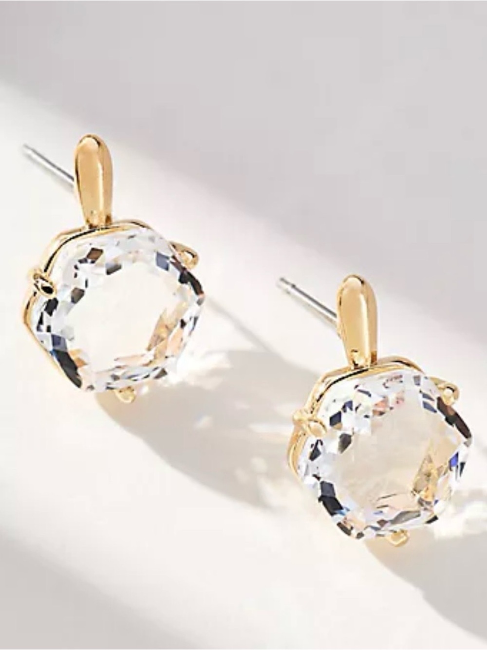 Anthropologie Chunky Crystal Drop Earrings NWT Gold Hexagon CZ